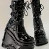 Demonia Shoes WAVE-150 Black Patent Platform Boots