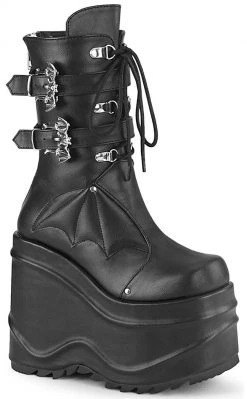 Demonia WAVE-150 Black Vegan Leather Platform Boots