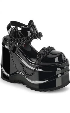 Demonia WAVE-20 Black Patent Leather Platform Sandals