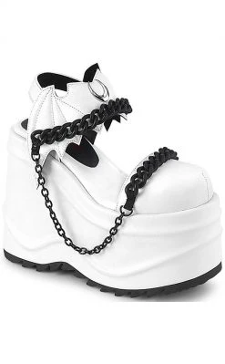 Demonia WAVE-20 White Vegan Leather Platform Sandals Shoes