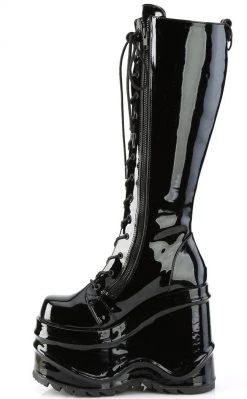 Demonia Sale WAVE-200 Black Patent Knee High Platform Boots (Last Pair: Size 12)