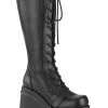Demonia WAVE-200 Black Vegan Leather Knee High Platform Boots 1 Demonia WAVE-200 Black Vegan Leather Knee High Platform Boots