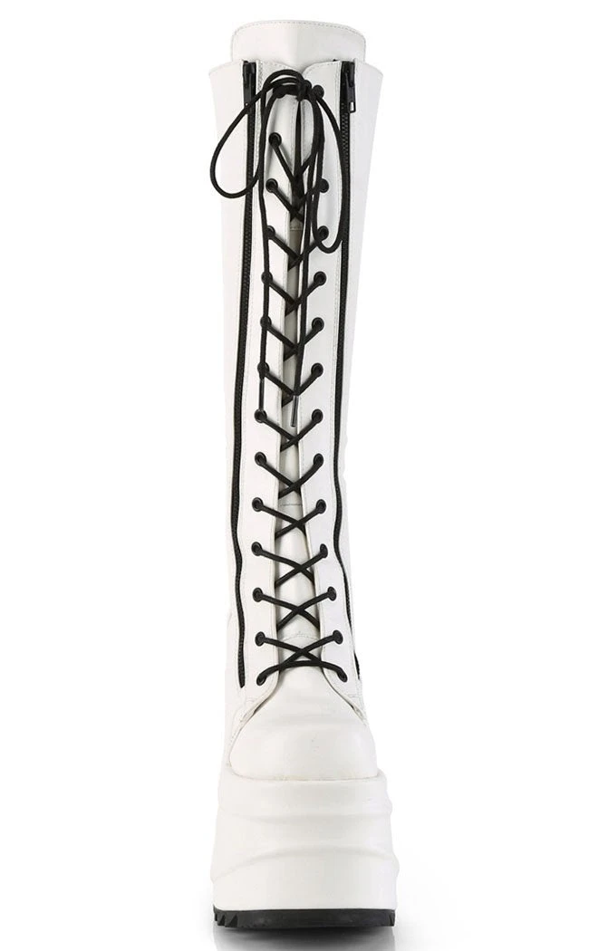 Demonia WAVE-200 White Vegan Leather Knee High Platform Boots Shoes 4 Demonia WAVE-200 White Vegan Leather Knee High Platform Boots Shoes