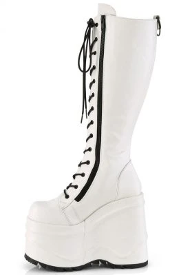 Demonia WAVE-200 White Vegan Leather Knee High Platform Boots Shoes 9 Demonia WAVE-200 White Vegan Leather Knee High Platform Boots Shoes