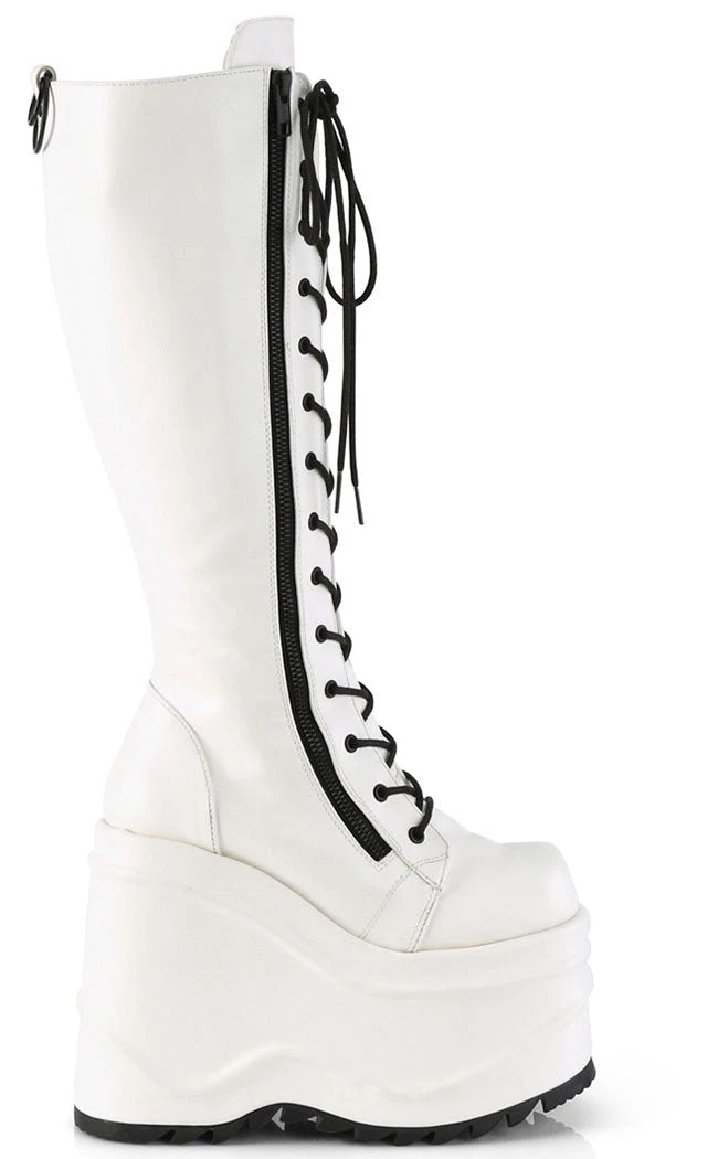 Demonia WAVE-200 White Vegan Leather Knee High Platform Boots Shoes 7 Demonia WAVE-200 White Vegan Leather Knee High Platform Boots Shoes