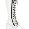 Demonia WAVE-200 White Vegan Leather Knee High Platform Boots Shoes