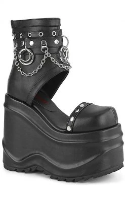 Demonia WAVE-22 Black Vegan Leather Platform Sandals