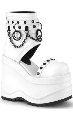 Demonia WAVE-22 White Vegan Leather Platform Sandals