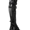 Demonia Shoes WAVE-315 Black Patent Thigh High Platform Boots