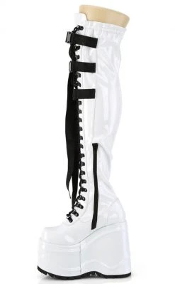 Demonia WAVE-315 White Patent Thigh High Platform Boots Shoes 9 Demonia WAVE-315 White Patent Thigh High Platform Boots Shoes