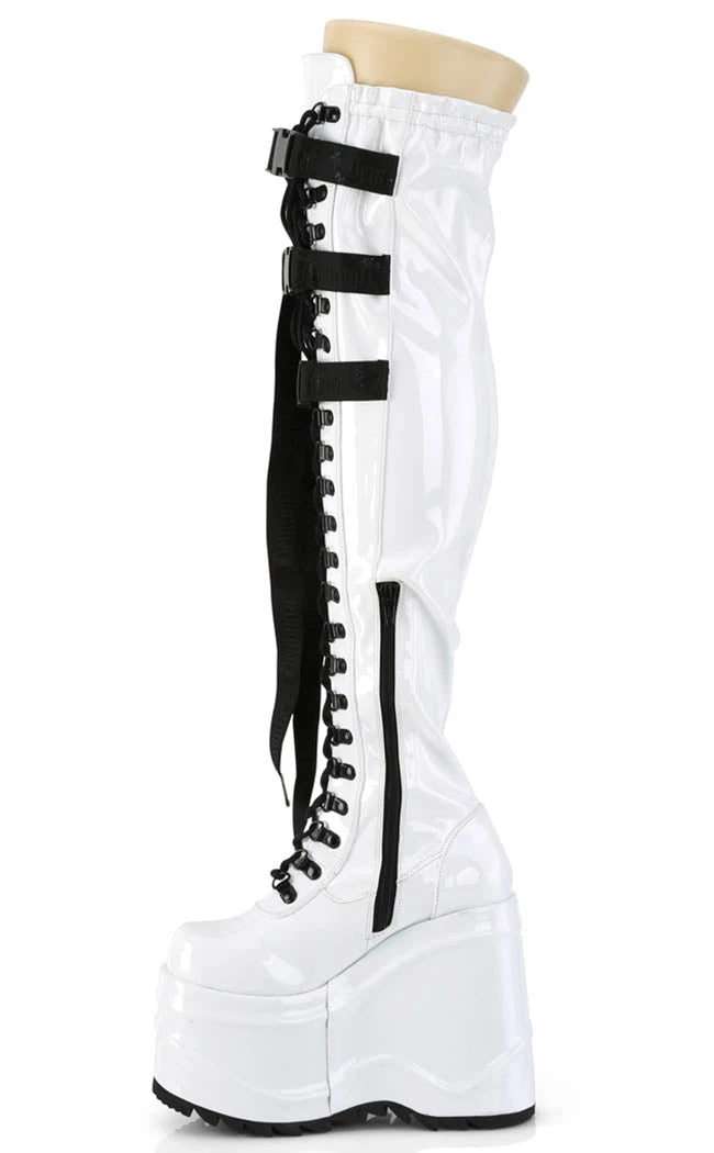Demonia WAVE-315 White Patent Thigh High Platform Boots Shoes 5 Demonia WAVE-315 White Patent Thigh High Platform Boots Shoes
