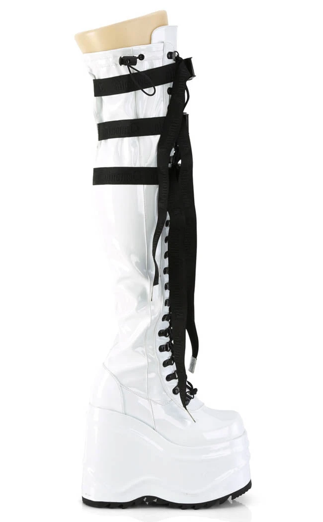 Demonia WAVE-315 White Patent Thigh High Platform Boots Shoes 7 Demonia WAVE-315 White Patent Thigh High Platform Boots Shoes