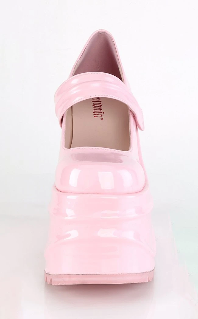 Demonia WAVE-32 Baby Pink Holographic Platform Mary Janes 4 Demonia WAVE-32 Baby Pink Holographic Platform Mary Janes