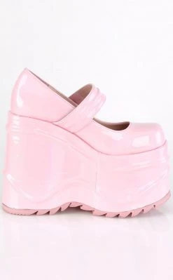 Demonia WAVE-32 Baby Pink Holographic Platform Mary Janes 11 Demonia WAVE-32 Baby Pink Holographic Platform Mary Janes