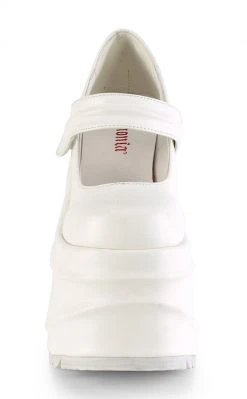 Demonia WAVE-32 White Vegan Leather Platform Mary Janes Shoes