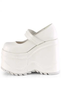 Demonia WAVE-32 White Vegan Leather Platform Mary Janes Shoes