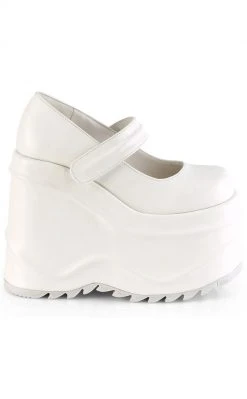 Demonia WAVE-32 White Vegan Leather Platform Mary Janes Shoes