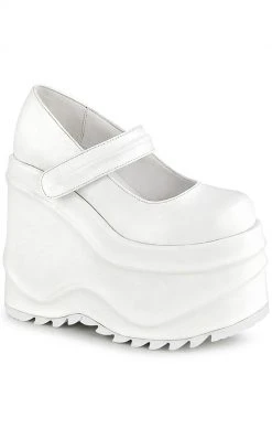 Demonia WAVE-32 White Vegan Leather Platform Mary Janes Shoes