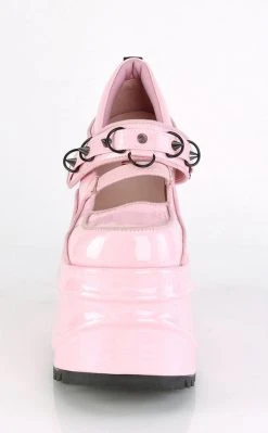Demonia WAVE-48 Baby Pink Holographic Platform Mary Janes