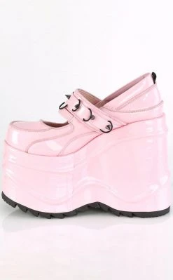 Demonia WAVE-48 Baby Pink Holographic Platform Mary Janes