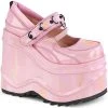 Demonia WAVE-48 Baby Pink Holographic Platform Mary Janes