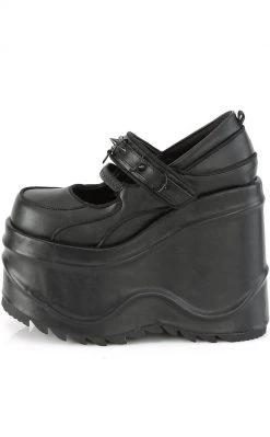Demonia WAVE-48 Black Vegan Leather Platform Mary Janes Shoes