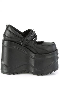 Demonia WAVE-48 Black Vegan Leather Platform Mary Janes Shoes