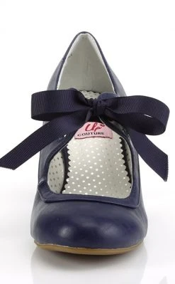 Pin Up Couture WIGGLE-32 Navy Blue Faux Leather Heels (AU Stock)