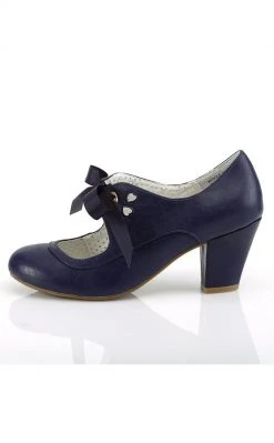 Pin Up Couture WIGGLE-32 Navy Blue Faux Leather Heels (AU Stock)