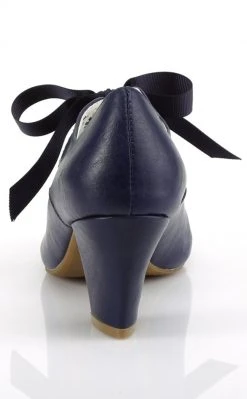 Pin Up Couture WIGGLE-32 Navy Blue Faux Leather Heels (AU Stock)