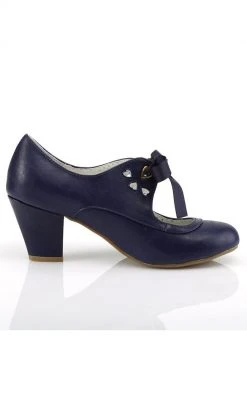 Pin Up Couture WIGGLE-32 Navy Blue Faux Leather Heels (AU Stock)