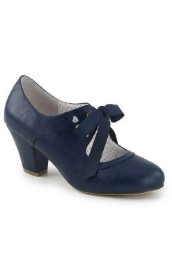 Pin Up Couture WIGGLE-32 Navy Blue Faux Leather Heels (AU Stock)