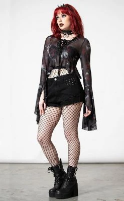 Killstar Wicked Rose Mesh Blouse Clothing