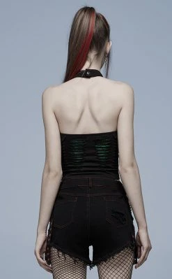 Punk Rave Widow's Web Halter Top | Black & Green Clothing