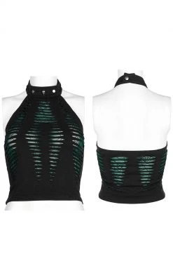 Punk Rave Widow's Web Halter Top | Black & Green Clothing