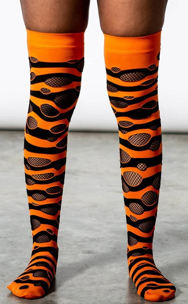 Killstar Wretched Soul Distress Socks | Black/Orange Clothing 4 Killstar Wretched Soul Distress Socks | Black/Orange Clothing