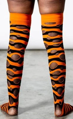 Killstar Wretched Soul Distress Socks | Black/Orange Clothing 7 Killstar Wretched Soul Distress Socks | Black/Orange Clothing