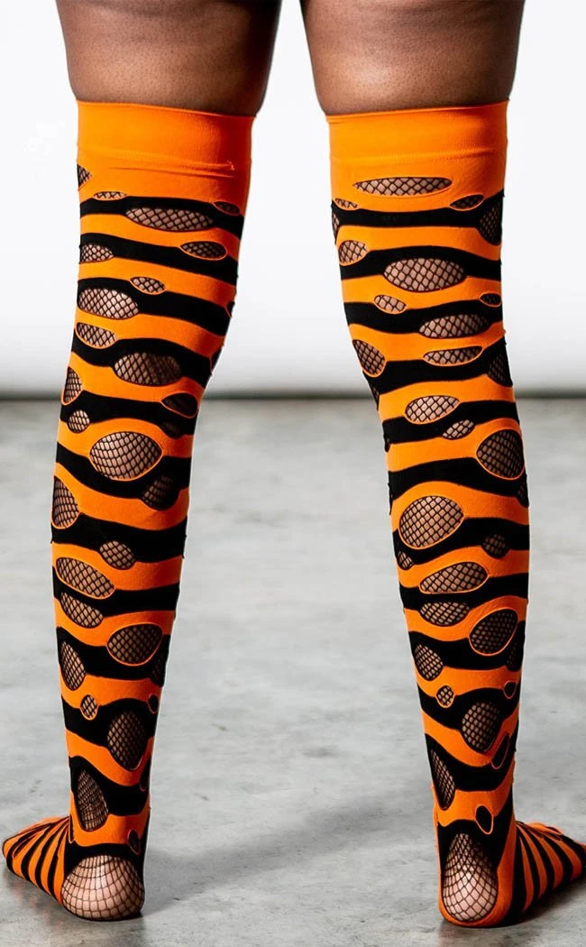 Killstar Wretched Soul Distress Socks | Black/Orange Clothing 5 Killstar Wretched Soul Distress Socks | Black/Orange Clothing