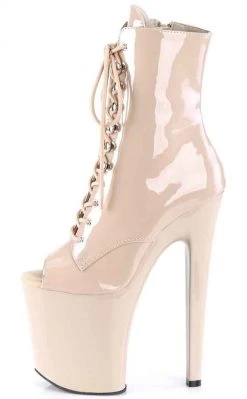 Pleaser Pole Shoes XTREME-1021 Nude Patent Peep Toe Ankle Boots
