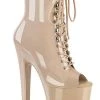 Pleaser Pole Shoes XTREME-1021 Nude Patent Peep Toe Ankle Boots