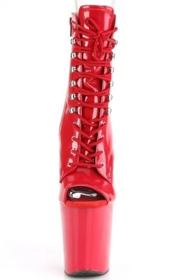 Pleaser XTREME-1021 Red Patent Peep Toe Ankle Boots Pole Shoes