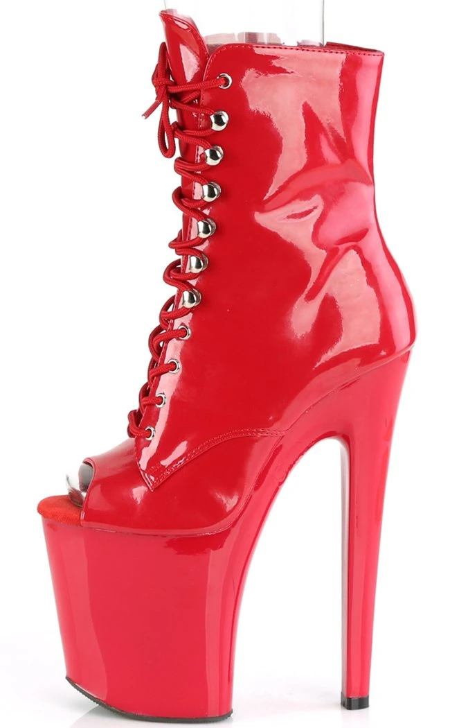 Pleaser XTREME-1021 Red Patent Peep Toe Ankle Boots Pole Shoes 5 Pleaser XTREME-1021 Red Patent Peep Toe Ankle Boots Pole Shoes