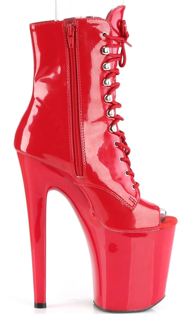 Pleaser XTREME-1021 Red Patent Peep Toe Ankle Boots Pole Shoes 7 Pleaser XTREME-1021 Red Patent Peep Toe Ankle Boots Pole Shoes
