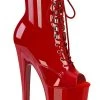 Pleaser XTREME-1021 Red Patent Peep Toe Ankle Boots Pole Shoes