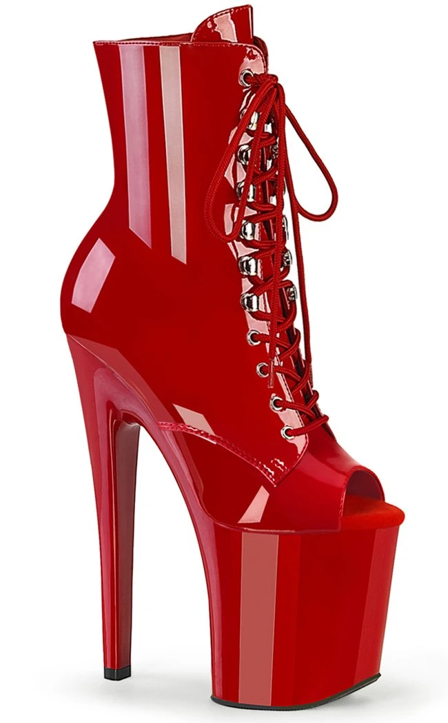 Pleaser XTREME-1021 Red Patent Peep Toe Ankle Boots Pole Shoes 3 Pleaser XTREME-1021 Red Patent Peep Toe Ankle Boots Pole Shoes