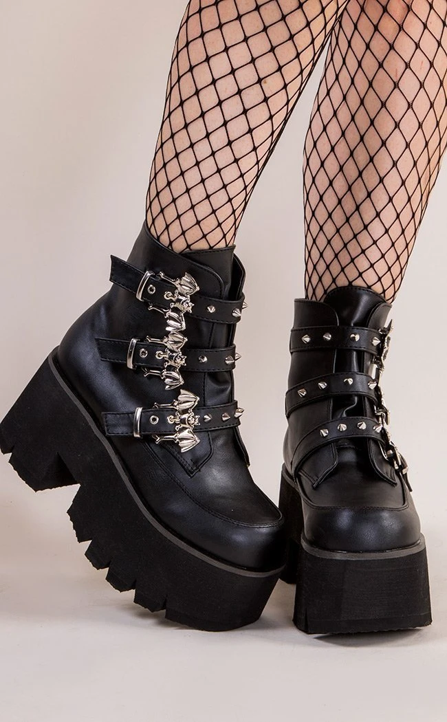 Tragic Beautiful Cosplay ???? Sales Shop -Tragic Beautiful Cosplay ???? Sales Shop ASHES 55 Black Vegan Leather Bat Buckle Platform Ankle Boots Demonia 2 a1a4232a 7b48 43b9 8b2b